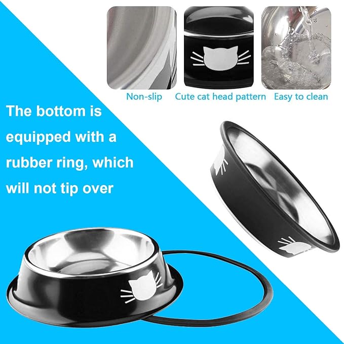 3 PCS Cat Bowls, SUOXU Stainless Steel Pet Bowls Non-Skid Base Leak-Proof Cats Food Bowl, Metal Cat Feeding Bowls for Cats