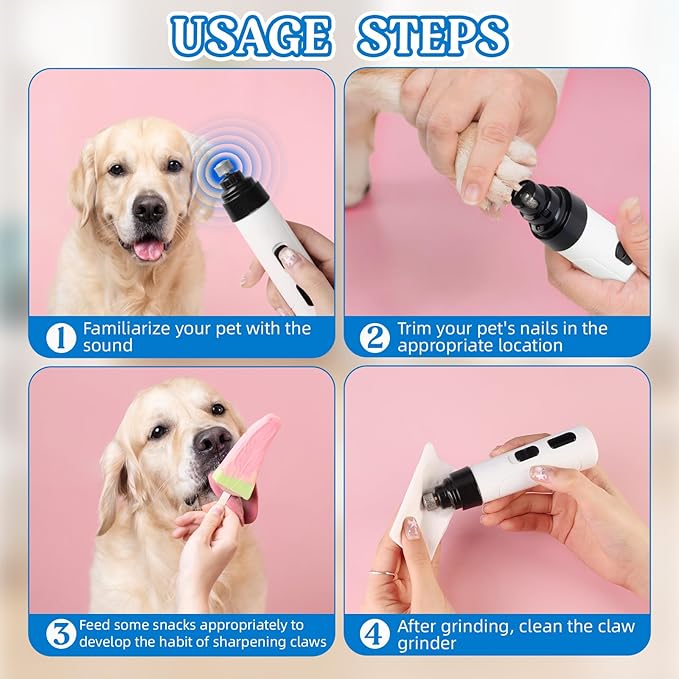 Nail Grinder, 2025 New Dog Nail Trimmer, USB Rechargeable Pet Nail Grinder, Dog Nail Trimmers, Electric Dog Nail Clippers, Pet Paws Grooming Smoothing Tool (1 Set)