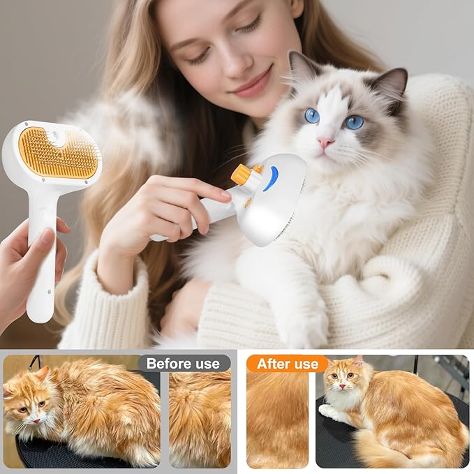 Pet Steam Brush Dog Cat 2025 New Grooming Comb for Shedding, Floating Hair, Smooth & Detangling, Gentle Cool Mist Softens Hair Reduces Static Helps Pets Who Dislike Bathing