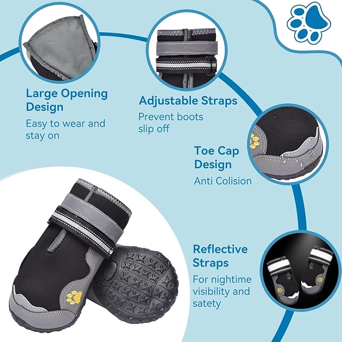 Hipaw Dog Booties for Winter,Snow Boots for Small Medium Large Dogs,Waterproof Dog Rain Shoes,Non-Slip Paw Protector for Outdoor Walking,Hiking,Indoor Hardwood Floors