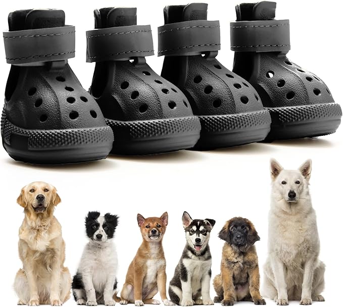 Dog Shoes for Hot Pavement,Non-Slip Waterproof Breathable Easy to Clean Put On and Take Off Dog Boots,Paw Protector for Hot Summer Roads Winter Snow (Black, Size 3:(1.57"x2.17")(L*W))