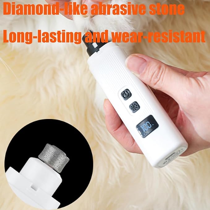 Cat Nail, Safe Cut Cat Nail Trimmer, Dog Nail Trimmers, Two Adjustable with 360° Grinding Settings, Low-Vibration Ultra-Quiet Under 40db ＆ Powerful Enough for All Cats ＆Dogs (White)