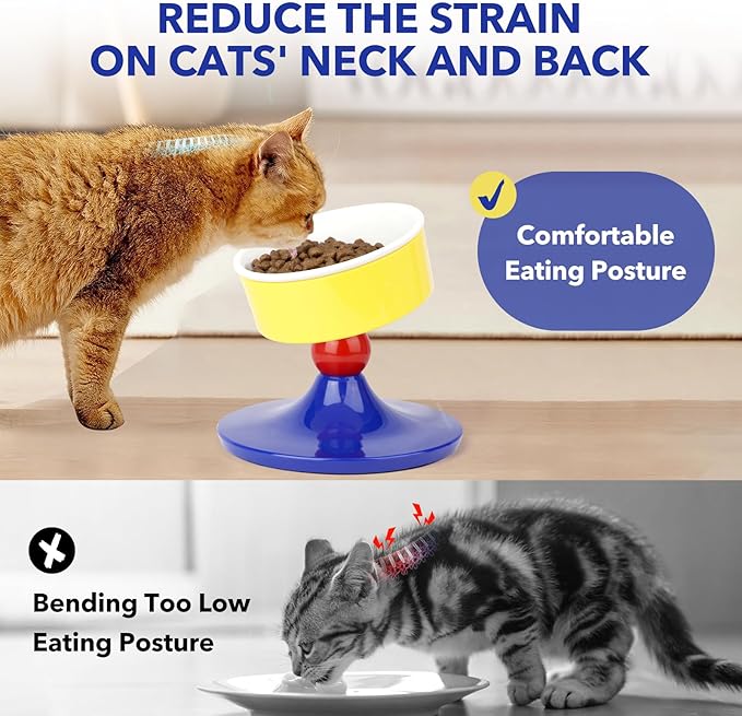 Elevated Cat Bowls, Adjustable Height & Angle, Anti Vomiting, Non-Slip, Easy to Clean, Cat Dishes for Food & Water, No Spill