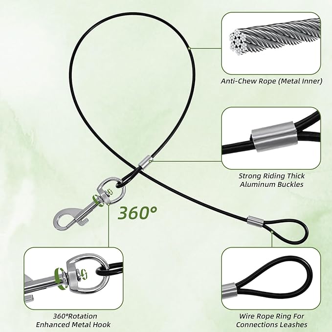 2PCS Chew Proof Dog Leash, Short Dog Leash Double Clip Dog Collar Extender Black Durable Dog Tether for Car Safety for Collars & Harnesses(23.62inch/60cm)