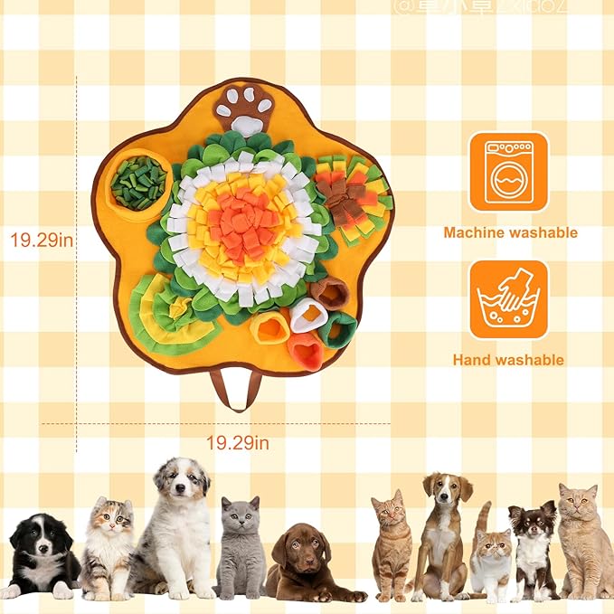 Pleasthome Snuffle Mat for Dogs, Interactive Slow Feeder Training Mat, Orange Sniffing Treat Mat for Small and Medium Dogs