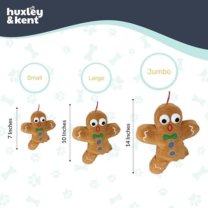Huxley & Kent Funny Dog Toy w/Squeaker – Holiday Power Plush Squeaky Dog Toys for Small, Medium & Large Dogs – Soft Stuffed Animal for Indoor Play & Fetch - Ginger Snapped, Large