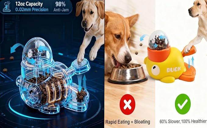 2-in-1 Duck Treat Dispenser for Dogs to Train Problem-Solving Skills,Dog Slow Feeder Puzzle Prevents Bloating,Interactive Treat Dispensing for Medium and Small Cats,Dogs