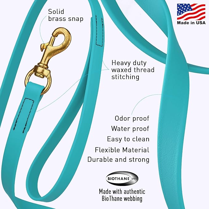 Viper Biothane K9 Working Dog Leash Waterproof Lead for Tracking Training Schutzhund Odor-Proof Long Line with Solid Brass Snap for Puppy Medium and Large Dogs, 10ft Sky Blue