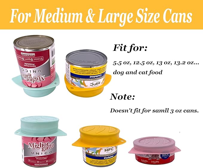 Kwispel 3 Pack Dog Cat Food Can Lids - Silicone Stretch Lids Covers for Pet Food Cans, Reusable Universal Size Fit Medium and Large Size Cans