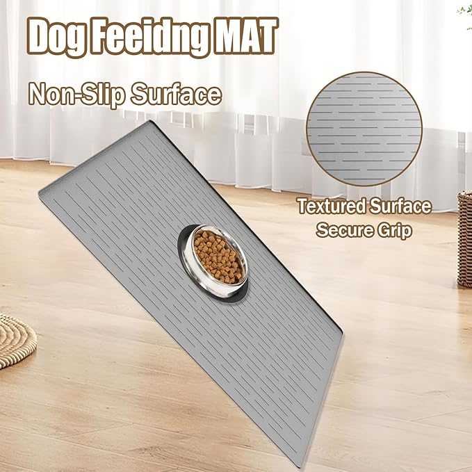 48"x32"(120cmx80cm) Largest Dog Food Mat, XXXL Waterproof Pet Feeding Mat for Floors, Silicone Dog Bowl Mat Tray for Food and Water, Light Gray
