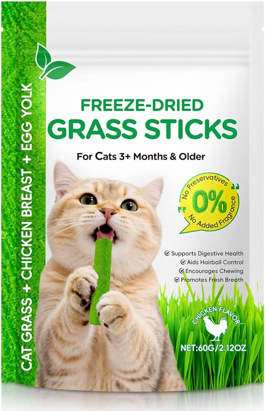 RSGRT 60g Cat Grass Sticks, Delicious Cat Grass Teething Stick Edible Cats Chew Toy Cat Treats Snack for Teeth Cleaning and Hairball Removal