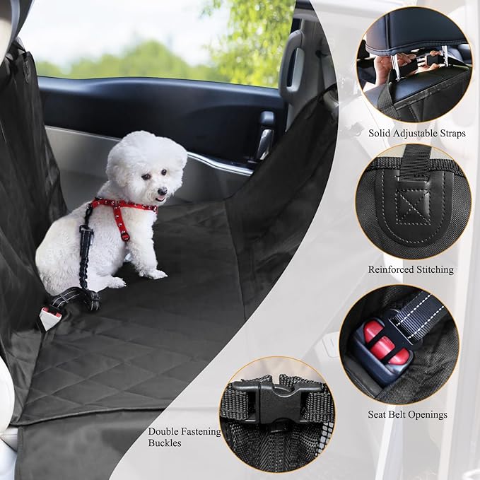 VIVAGLORY Dog Seat Cover Easyhammock Dog Hammock, Seat Cover for Car SUV & Truck, Back Backseat Split Hair Resistant Protector for Pet, Large, Black