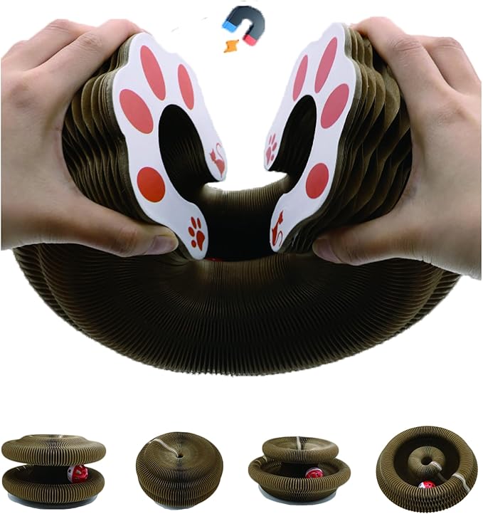 Kitty Cat Toy Scratching Board,Magic Organ Cat Toy, Made of Recyclable Corrugated Cardboard,cat Scratch Board Equipped with Balls and Bells,Scratch-Resistant and Abrasion-Resistant,Foldable for Indoor
