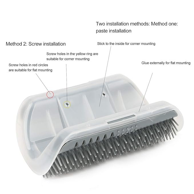 Cat Self Groomer Massage Comb, Soft Plastic Brush for Wall or Corner Mount, 5x3.3 Inch - Durable Hair Removal, Easy Cleaning, Comfortable Self - Grooming for Cats