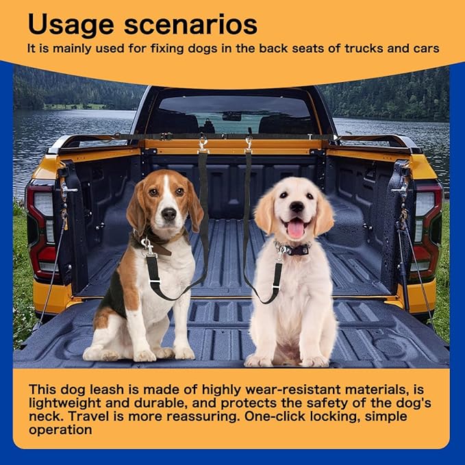 Two Dogs Truck Bed Tether, Ratchet Tightening Adjustable Truck Bed Dog Leash System for SUV, Cars & Trucks