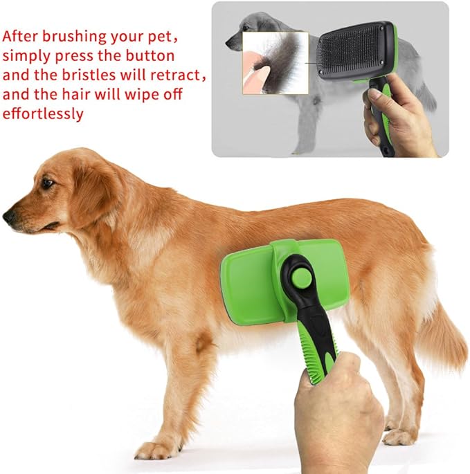 Self Cleaning Pet Slicker Brush Comb, Professional Dog Cat Grooming Tool, Retractable for Easy Hair Removal, Ergonomic Handle for Long Hair Medium Short Thick Wiry Curly C