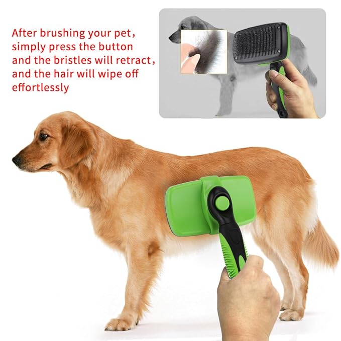 Self Cleaning Pet Slicker Brush Comb, Professional Grooming Tool for Dogs and Cats, Stainless Steel with Retractable Button, Ergonomic Handle for Long Short Thick Wiry or