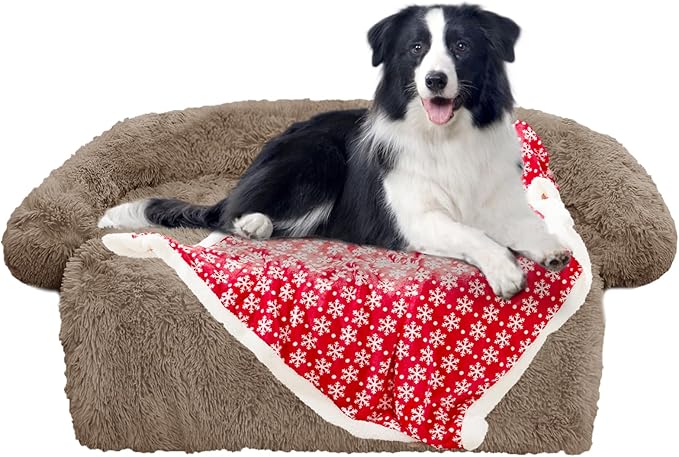 GGIB Calming Dog Bed Christmas Throw Blanket Fluffy Plush Dog Mat for Furniture Protector Decoration Holiday Throw for Sofa Couch Cover for Large Medium Small Dogs Cats (Large, Camel)