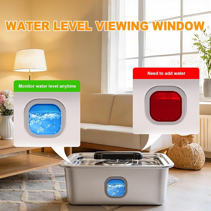 Teynouk 4Gal/15L Dog Water Fountain for Large Dogs, Stainless Steel Automatic Water Bowl Dispenser with Water Level Window, LED Light & Ultra-Quiet Pump for Cats and Multi-Pet Homes