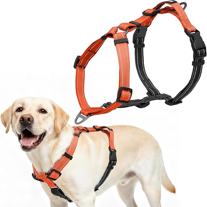 Dog Harness,Adjustable No Pull Dog Harness,Y-Shaped Design,Buckle-Neck Balance Harness with Reflective, Ideal for Dog Training Hiking, Easy Walk Harness,Durable High-Tensile Nylon-Orange-L
