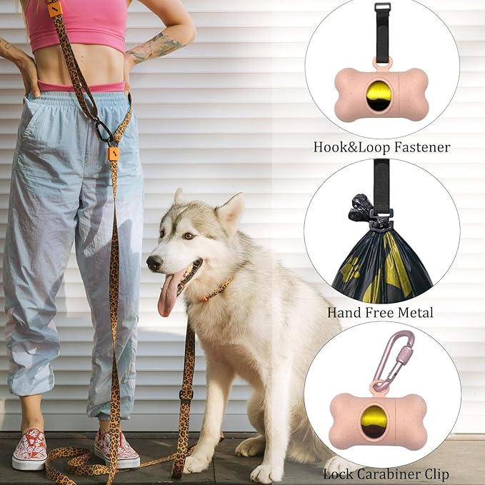 Bone-Shaped Dog Poop Bag Holder for Leash |Dispenser with 30 Leak-Resistant Waste Bags & Carabiner Clip (2 Pack Pink)