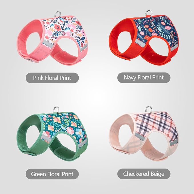 Dog Harness for Small Sized Dog,Hook-and-Loop Easy On/Off, Reflective Adjustable Soft Mesh Vest for Puppy (Green Floral Print,L)