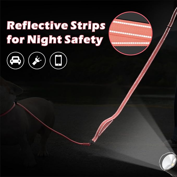 6FT Slip Lead Dog Leash with Double Padded Handle, Anti-Tangle Slip Leads for Dogs, Reflective Nylon No-Pull Training Leash for Small Medium Dogs, Pink