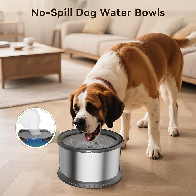 Twinsing 2PCS Dog Water Bowls for Multiple Pets, 4.5L/152oz No Spill Stainless Steel Slow Drinking Water Bowls with Anti-Slip Mat, Splash Proof Pet Bowl for Sloppy Messy Drinkers, Medium Large Dogs