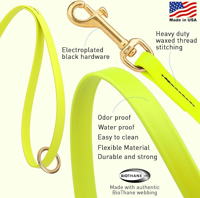 Viper Biothane K9 Working Dog Leash Waterproof Lead for Tracking Training Schutzhund Odor-Proof Long Line with Solid Brass Snap for Puppy Medium and Large Dogs 4ft, Safety Yellow