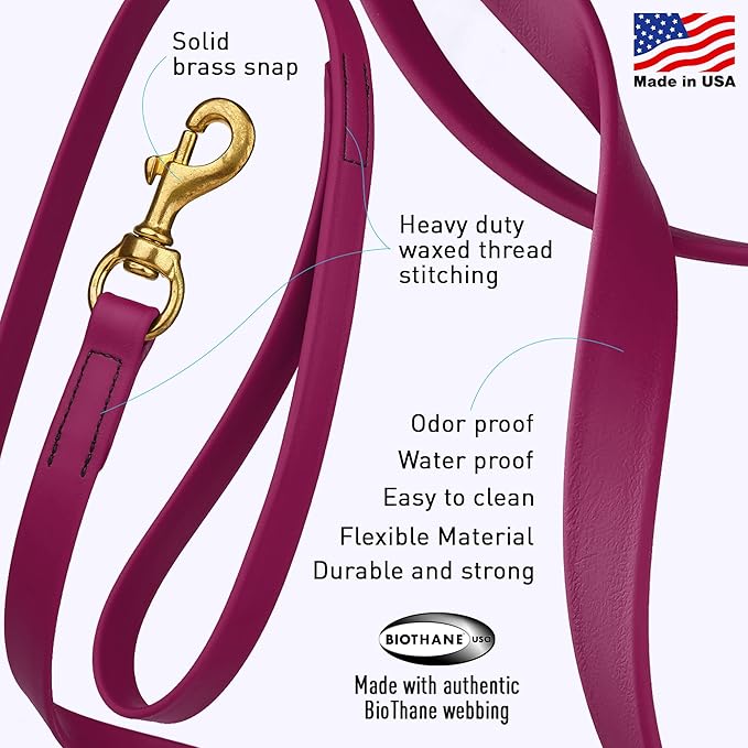 Viper Biothane K9 Working Dog Leash Waterproof Lead for Tracking Training Schutzhund Odor-Proof Long Line with Solid Brass Snap for Puppy Medium and Large Dogs, 20ft Magenta Pink