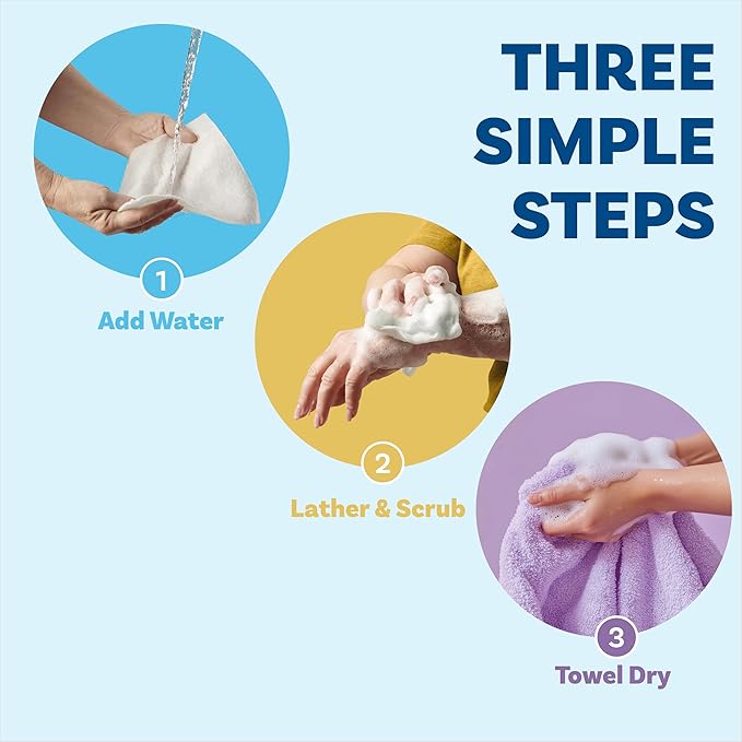 Scrubzz Disposable No Rinse Bathing Wipes - 25 Pack - All-in-1 Single Use Shower Wipes, Simply Dampen, Lather, and Dry Without Shampoo or Rinsing (Lavender, 1-Pack)