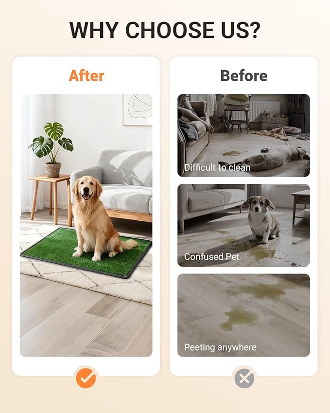 Dog Grass Mat with Tray, 34"x23" Artificial Grass Pee Pads for Dogs Turf Toilet, Reusable Potty Pads for Dogs with 6 Disposable Urine Mats, Indoor/Outdoor Toilet Training EVA Waterproof Base XL