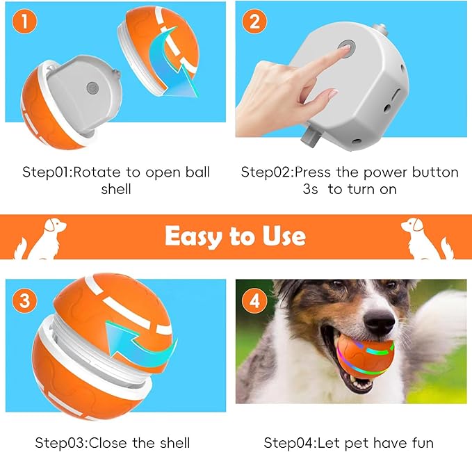SUJF Interactive Dog Ball, Smart Interactive Dog Toys, Automatic Moving Vibrating Bouncing Pet Ball for Medium and Large Dogs, TPU Material, Rechargeable and Waterproof