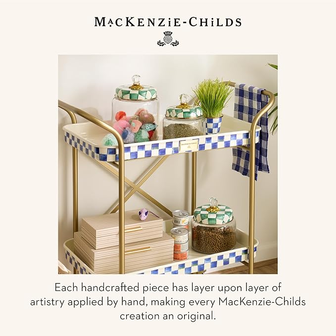 MACKENZIE-CHILDS Enamel Pet Bowl, Cute Cat and Dog Bowl for Food and Water, Large, Green-and-White Emerald Check