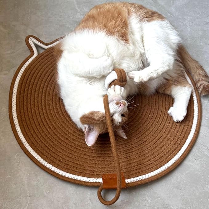 Cat Scratcher, 19.7'' Natural Cotton Rope Scratching Pad, Durable Cat Scratching Mat, Interactive Cat Toy,Large Size (Brown)