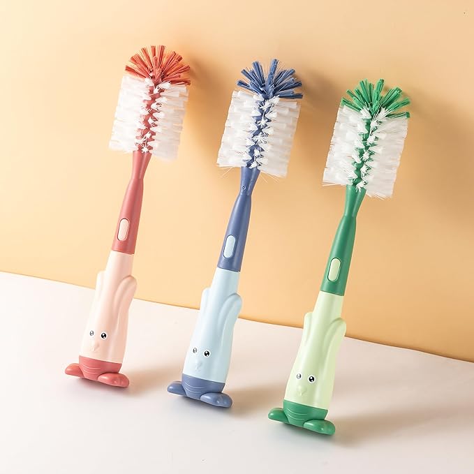 Chemimoso Cup Cleaning Brush, Silicone Baby Bottle Brush with Stand, Large Handle Water Bottle Brush Cleaner Set, with a Tiny Cup Lid Gap Cleaning Brushes Kit, Pawprint, Blue