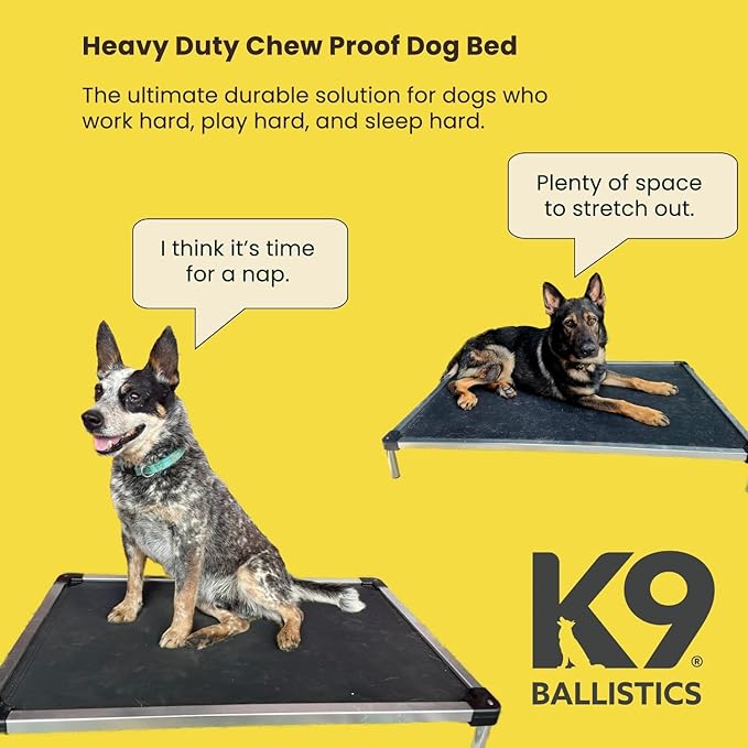 K9 Ballistics Chew Proof Elevated Cooling Dog Bed - Made for Aggressive Chewers, Virtually Indestructible, Ripstop Fabric with No Padding, Pre-Assembled - Small, Obsidian Black Ripstop