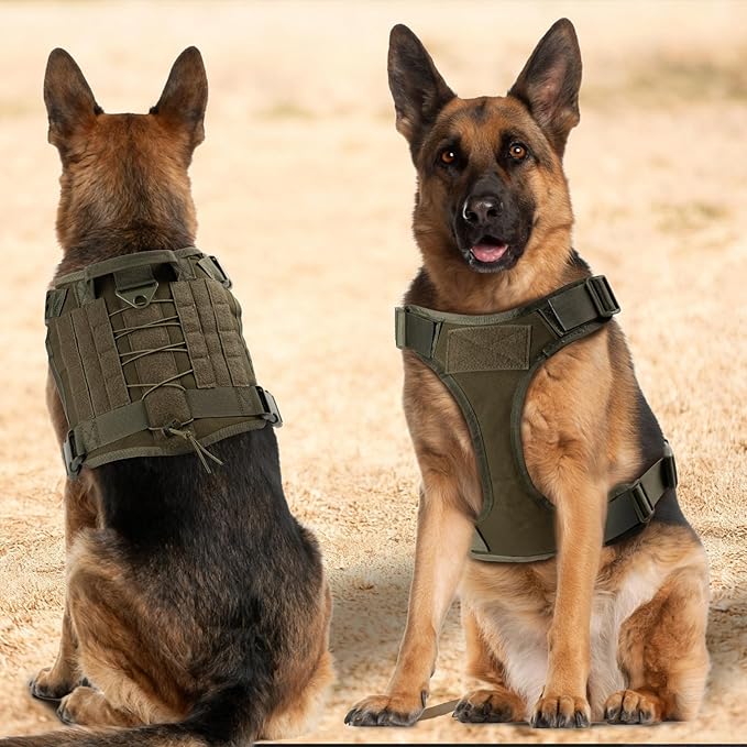 Tactical Dog Harness for Large Dogs, Adjustable No Pull Service Dog Vest Suitable for Training, Walking and Traveling, Easy Control Pet Harness, Army Green, L