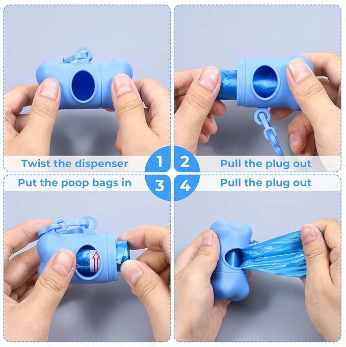 50 Pcs Bone Shaped Dog Poop Bag Holder For Leash With Hook, Bulk Dog Poop Bags Dispenser for Pet Puppy Doggy Walking Hiking Camping, 5 Colors
