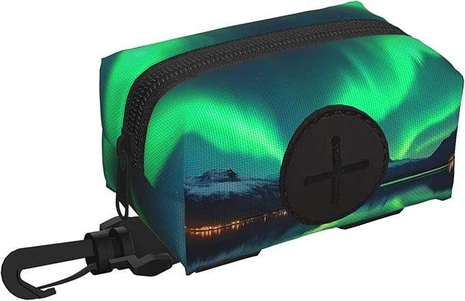Northern Lights Pattern Dog Poop Bag Holder for Leash Dogs Waste Bags with Carabiner Clip Pet Waste Bag for Outdoor Puppy Walking and Travel