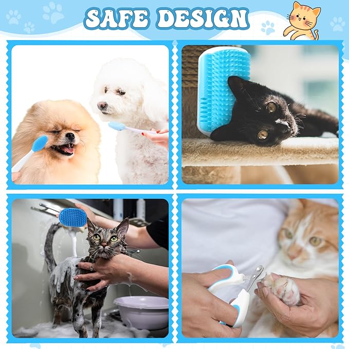 Cats Grooming Kit - 10 Pcs Pet Self Cleaning Kit for Indoor Long Hair Cats Include Brush Bath Brush Needle Comb Toothbrush Nail Clipper Nail Trimmer for Shedding Supplies