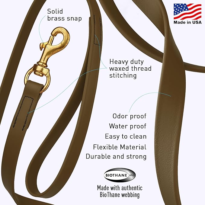 Viper Biothane K9 Working Dog Leash Waterproof Lead for Tracking Training Schutzhund Odor-Proof Long Line with Solid Brass Snap for Puppy Medium and Large Dogs 0.62 in, 10ft Coyote Brown