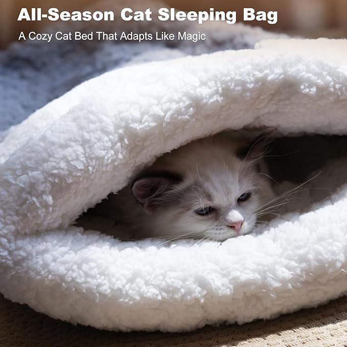 Cat Sleeping Bag 4 in 1 Cute Self Warming Cat Bed Cave with Plush Portable Snuggle Sack/Hideway for Indoor Cats & Small Pets Coffee 21×17 Inch