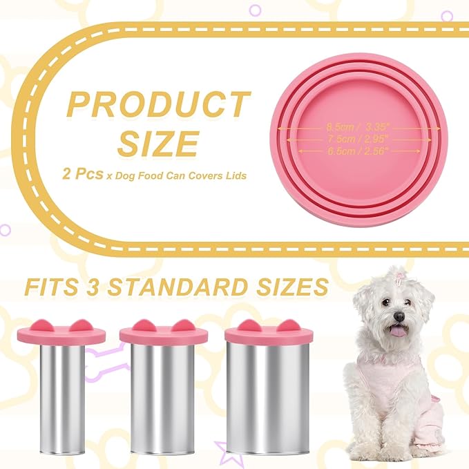 PETAXCELL Cat Food Can Covers Lids, Dog Food Can Lids with Cute Pet Ears Shaped Silicone Toppers One Fit 3 Standard Sizes, (Pink, 2Pcs), Intended for Dog/Cat/Pet Food Cans