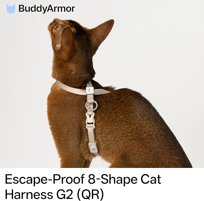 Escape Proof Cat Harness Anti-Choke Quick Release Adjustable QR Code Soft Nylon Durable Lightweight Figure 8 Cat Harness Anti Escape for Kitten Small Medium Large Cats (Blush Pink, M)