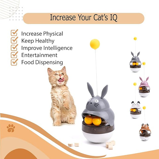 Wagably Cat Treat Puzzle Toy, Auto-Balancing Pet Food Dispenser - Brain Stimulating - Slow Feeder - Boredom Relief Kitten Toys, Interactive Training, Toy for Indoor Bored Cats (Pink, Rabbit)