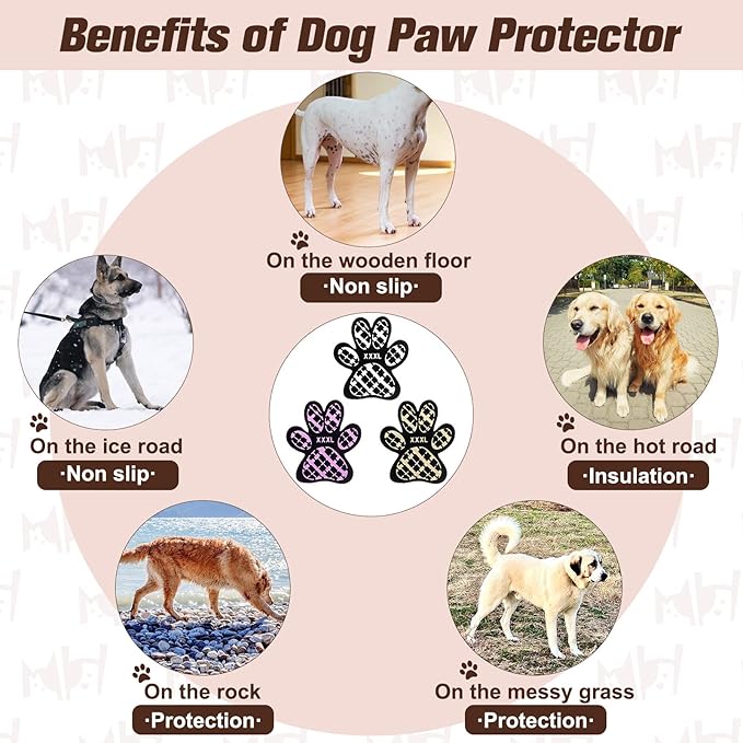 BEAUTYZOO Dog Paw Protector for Hot Pavement, Anti-Slip Paw Grips for Senior Dogs, Paw Stickers Traction Pad for Dogs Feet on Hardwood Floor, Dog Shoes Boots Socks Replacement, 12 Sets (36 pcs) L