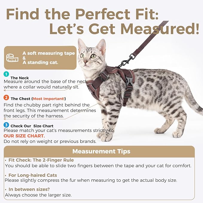 Cat Harness and Leash Set Escape Proof Tactical Medium Kitten Harness Emotional Support Cat Vest, Brown, M
