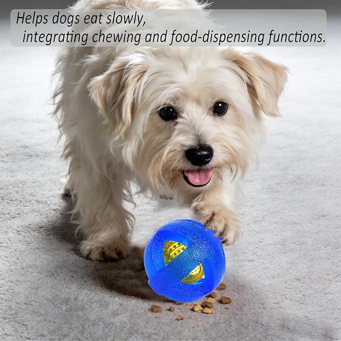 Mnubsrva Dog Ball Toy for Chewing and Treat Dispensing - Rubber Chew Balls, Interactive Dog Puzzle Ball Toys for Fun & Chew Time, Treat Dispensing Toys for Small Medium Breed, 3.5 Inch (Blue)