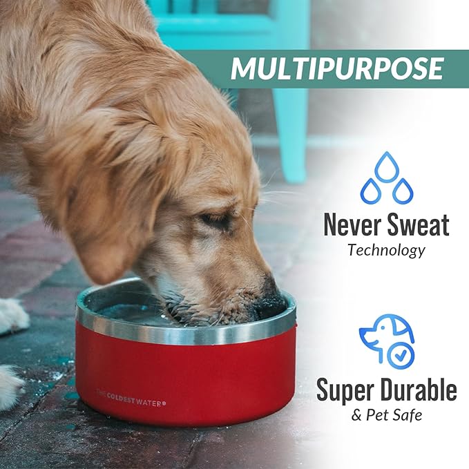 Coldest Dog Bowl - Anti Rust Metal, Non Slip, 3 Layers Insulated Stainless Steel Dog Bowls - Spill Proof & Heavy Duty - Water Bowl for Dogs, Cats, Dish Washer Safe (42 oz, Saturns Purple Glitter)